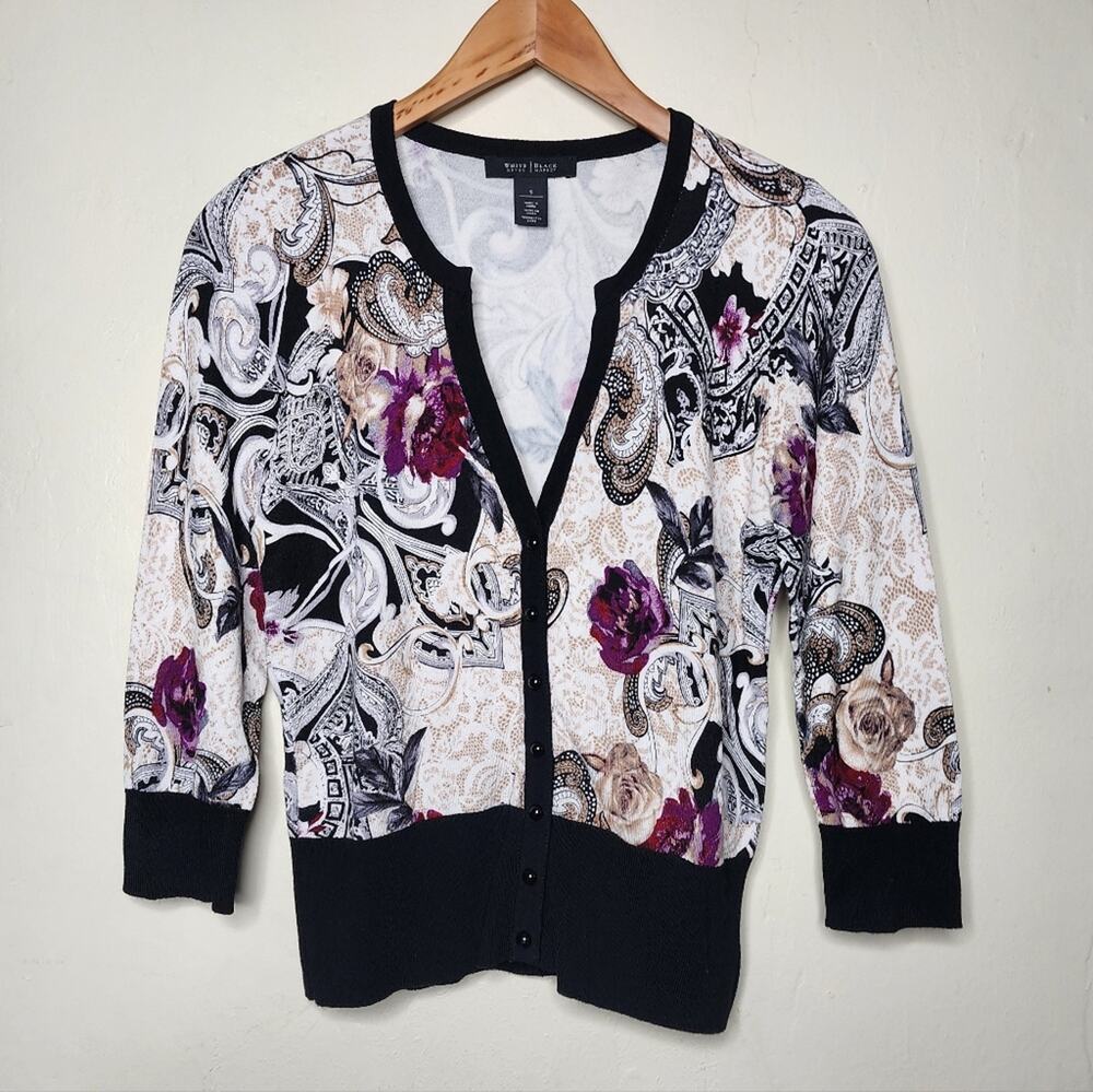 White House Black Market Purple Tan Cardigan Sweater Women's Size Small